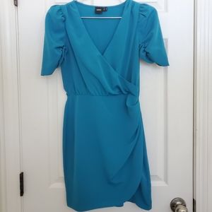 Teal dress with puff sleeve